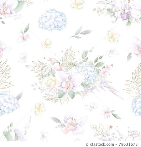 Seamless pattern. Spring delicate orchid flowers. Digital printing Seamless pattern. Spring delicate orchid flowers. Digital printing 78631678