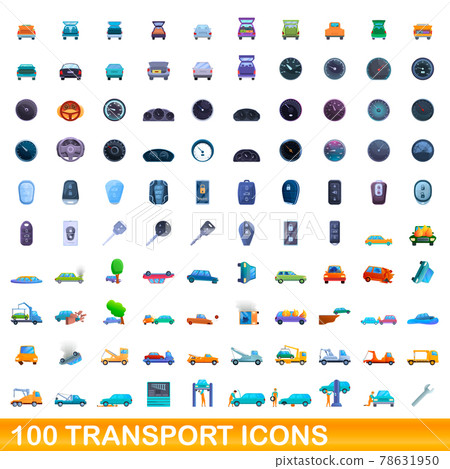 100 transport icons set, cartoon style 78631950
