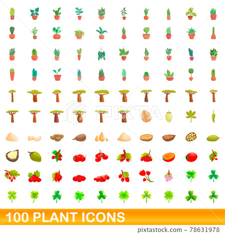 100 plant icons set, cartoon style 78631978