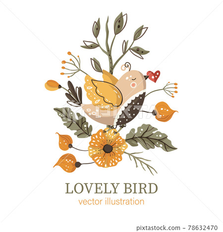 Cute cartoon kids summer bird animal vector card in Scandinavian style. Cute cartoon kids summer bird animal vector card in Scandinavian style. 78632470