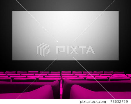 Cinema movie theatre with pink seats and a blank white screen Cinema movie theatre with pink seats and a blank white screen 78632739