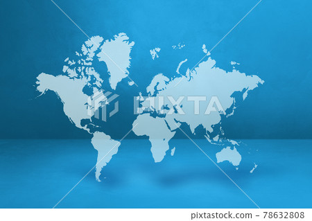 World map on blue wall background. 3D illustration World map on blue wall background. 3D illustration 78632808