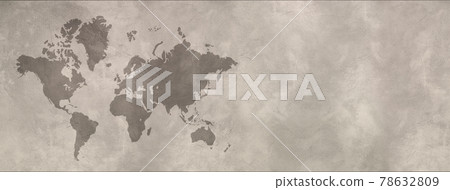 World map on concrete wall background. Horizontal banner 78632809