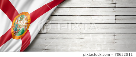 Florida flag on white wood wall banner, USA 78632811
