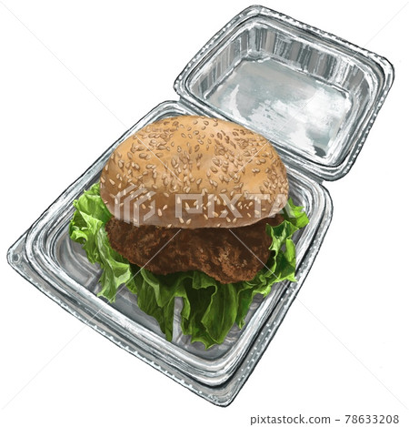 Hand-drawn style illustration of a hamburger in an aluminum pack Hand-drawn style illustration of a hamburger in an aluminum pack 78633208