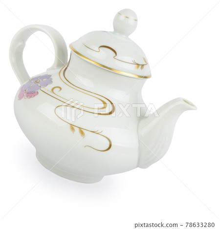 Porcelain vintage teapot for brewing tea isolated on white . Porcelain vintage teapot for brewing tea isolated on white . 78633280