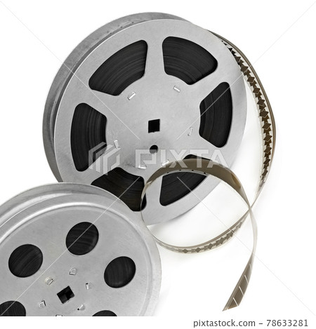 Film reels isolated on white background. Retro equipment . 78633281