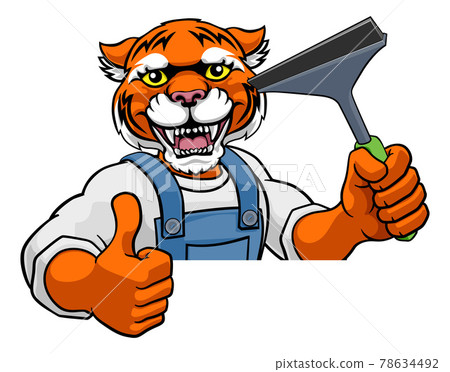Tiger Car Or Window Cleaner Holding Squeegee 78634492