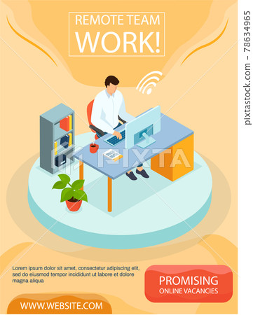 Remote team work, online meeting workspace. Video call chat conference, freelancer works from home 78634965