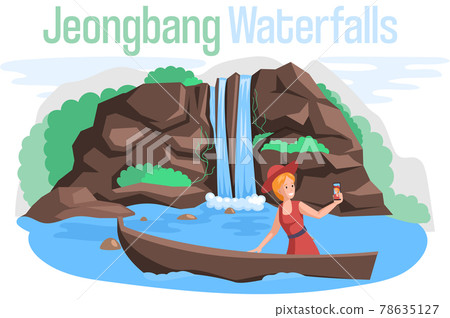 Jeongbang Waterfall famous landmark of Jeju Island in south Korea. Waterfall at edge of sea Jeongbang Waterfall famous landmark of Jeju Island in south Korea. Waterfall at edge of sea 78635127