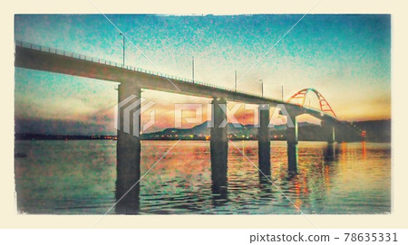 Bridge dyed in the setting sun Bridge dyed in the setting sun 78635331
