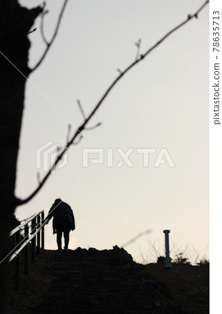 《行走在生活中的老人》 一位女性的剪影！鄉村景色和天空｜ 78635713