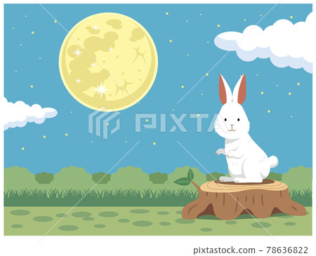 Rabbit, moon and stump illustration material 78636822