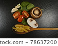 Italian pasta dish ingredients mushroom tomato basil garlic and pasta 78637200