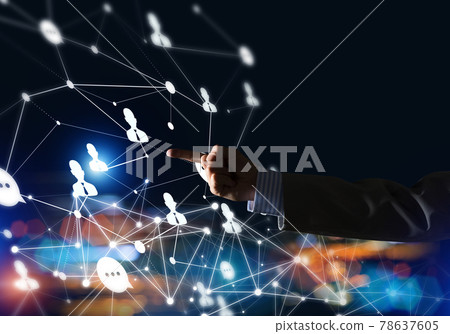 Creating modern wireless technologies as means of communucation and networking on dark background Creating modern wireless technologies as means of communucation and networking on dark background 78637605