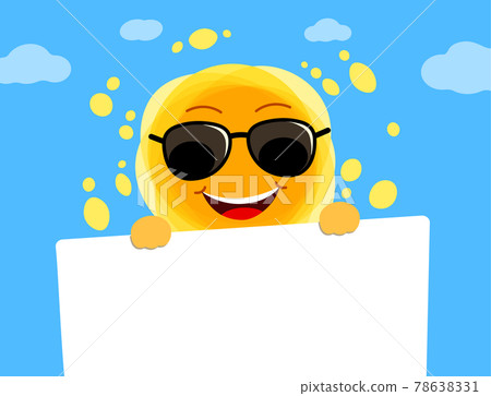 Sunny holds a white piece of paper empty. Yellow Cute sunshine cartoon character. 78638331