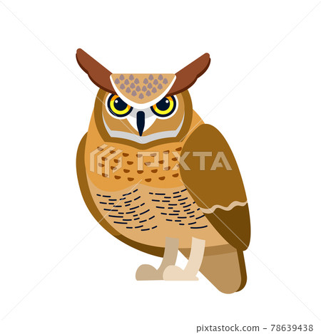Owl is a bird of prey, mainly nocturnal birds. Eagle horned owl Cartoon flat style beautiful character of ornithology, vector illustration isolated on white background 78639438