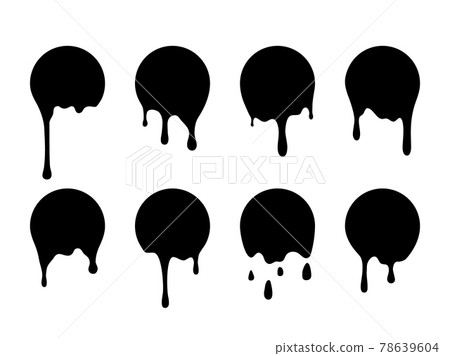 Drip paint stickers. Black melted badges. Ink stains. Dripping circles set. Round shape silhouettes with flowing drops. Abstract graffiti elements. Fluid textures. Vector dirty spots Drip paint stickers. Black melted badges. Ink stains. Dripping circles set. Round shape silhouettes with flowing drops. Abstract graffiti elements. Fluid textures. Vector dirty spots 78639604