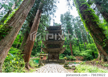 山形縣鶴岡市初夏的出羽三山神社五層寶塔和雪松大道 山形縣鶴岡市初夏的出羽三山神社五層寶塔和雪松大道 78639822