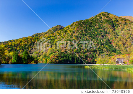 Majestic autumn leaves seen from the shore of Lake Yuno Majestic autumn leaves seen from the shore of Lake Yuno 78640566