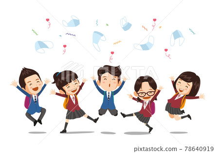 同學們摘下口罩,高舉雙手,高興地跳起來 同學們摘下口罩,高舉雙手,高興地跳起來 78640919