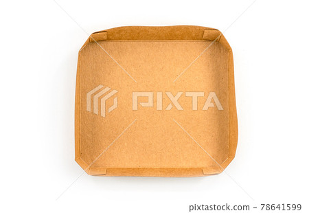Top view square shape of brown paper or cardboard paper tray, the isolated image on white background. The concept for fresh organic products. Top view square shape of brown paper or cardboard paper tray, the isolated image on white background. The concept for fresh organic products. 78641599