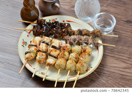 Yakitori, yakitori, yakitori, yakitori, chicken dishes, Japanese food, skewers. 78642345