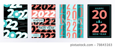 Posters 2022 design. Happy new 22 year, calendar cover template. Branding business brochures, minimal greeting cards with numbers recent vector set 78643163