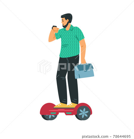 Man uses gyro scooter for ride and commuting, flat vector illustration isolated. Man uses gyro scooter for ride and commuting, flat vector illustration isolated. 78644695