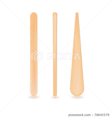 Realistic 3D wooden, or plastic sticks.For ice cream or frozen juice, covid test or medical throat examination. 78645579