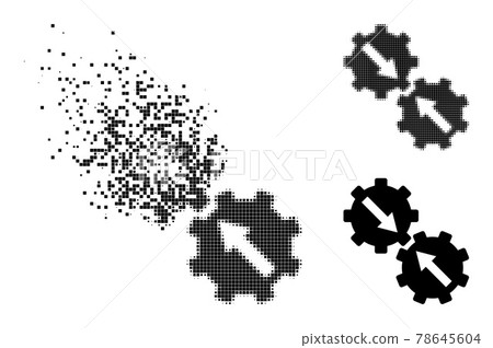 Fragmented and Halftone Dot Gear Integration Glyph 78645604