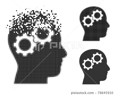 Dissipated and Halftone Pixelated Brain Gears Glyph Dissipated and Halftone Pixelated Brain Gears Glyph 78645910