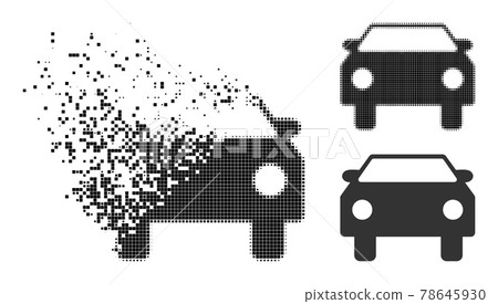 Fractured and Halftone Pixelated Car Icon 78645930