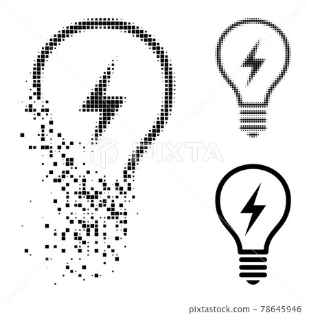 Disappearing and Halftone Dotted Electric Bulb Icon 78645946