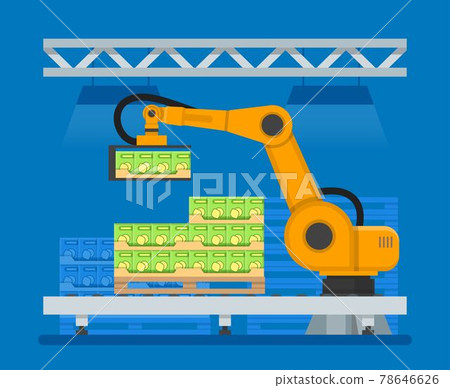 Vector illustration of industrial robots for palletizing food products Vector illustration of industrial robots for palletizing food products 78646626