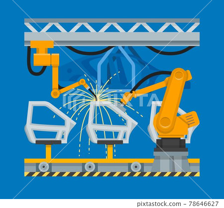 Vector illustration spot welding of car doors with industrial robots Vector illustration spot welding of car doors with industrial robots 78646627