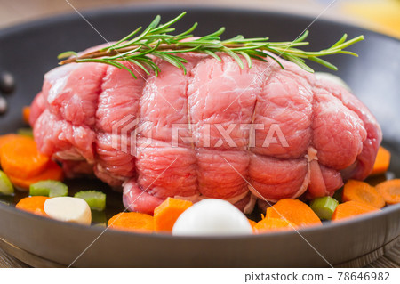Raw Beef Roast in a Pan . High quality photo. 78646982