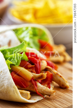 Mexican Fajitas with Chicken and Vegetables. High quality photo Mexican Fajitas with Chicken and Vegetables. High quality photo 78647393