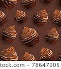 Chocolate cupcake pattern. Realistic vector illustration of muffins with cream 78647905