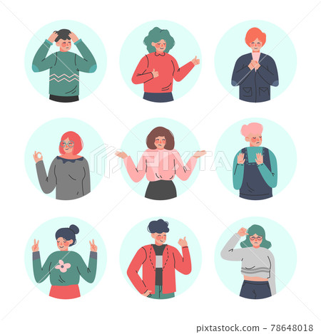 Young Man and Woman Making Positive and Negative Hand Gestures in Circular Frames Vector Illustration Set Young Man and Woman Making Positive and Negative Hand Gestures in Circular Frames Vector Illustration Set 78648018