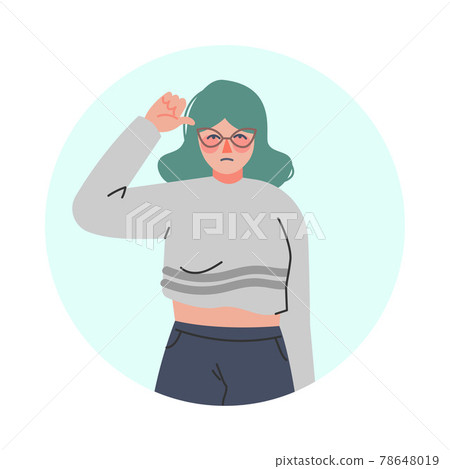 Young Woman Making Negative Hand Gesture Showing Thumb Down in Circular Frame Vector Illustration 78648019