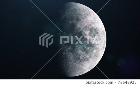 Realistic full moon. Moon spinning in open space over stars. 3d rendering Realistic full moon. Moon spinning in open space over stars. 3d rendering 78648923