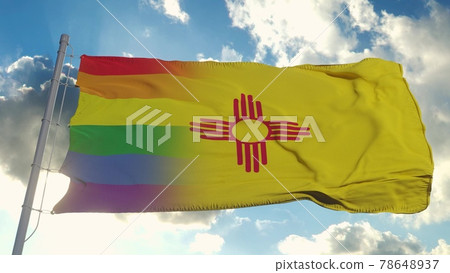 Flag of New Mexico and LGBT. New Mexico and LGBT Mixed Flag waving in wind. 3d rendering 78648937