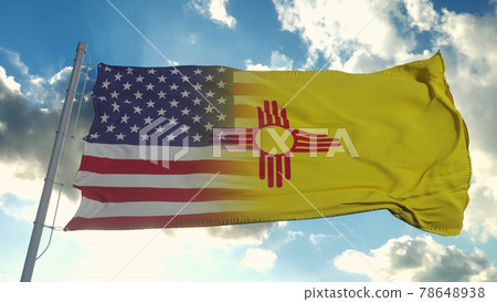 Flag of USA and New Mexico state. USA and New Mexico Mixed Flag waving in wind. 3d rendering 78648938
