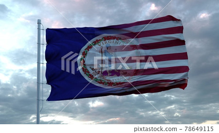 USA and Virginia Mixed Flag waving in wind. Virginia and USA flag on flagpole. 3d rendering 78649115