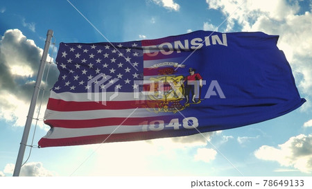 Flag of USA and Wisconsin state. USA and Wisconsin Mixed Flag waving in wind. 3d rendering 78649133