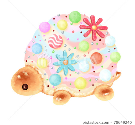 Illustration of turtle-shaped bread with colorful toppings Illustration of turtle-shaped bread with colorful toppings 78649240
