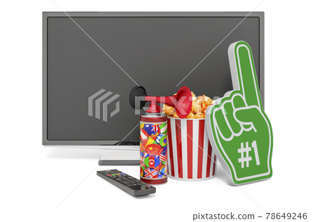 TV set and fan supporters accessories. Watching sport events at home concept. 3D rendering 78649246
