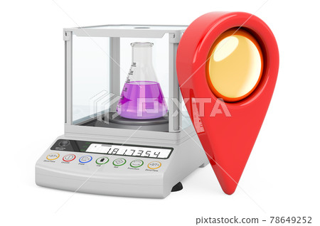 Map pointer with Analytical Balance, Digital Lab Scale. 3D rendering 78649252