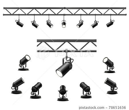Lighting equipment set for an interview of a show contest or exhibition pavilion. 78651636